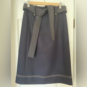 J. Crew “double serge” wool twill midi skirt, navy, size 00